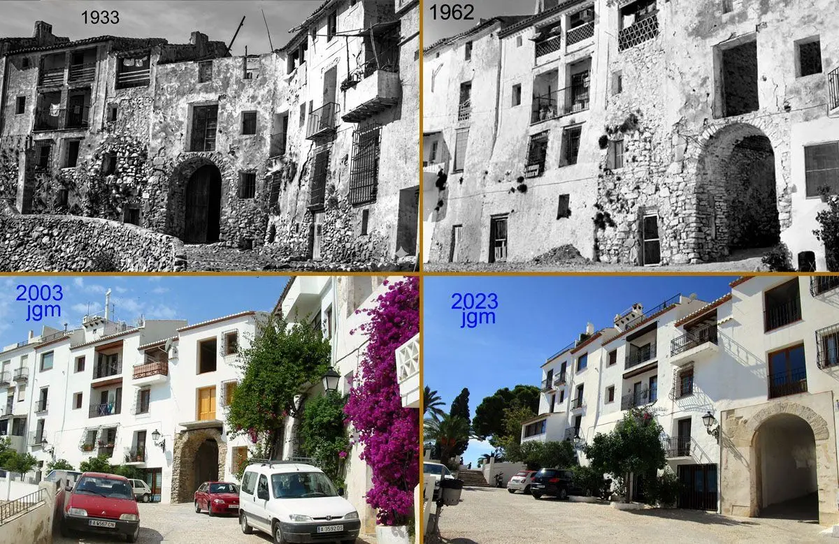 1933 · 1962 · 2003 · 2023 — Hilera de casas: ruina y rehabilitación