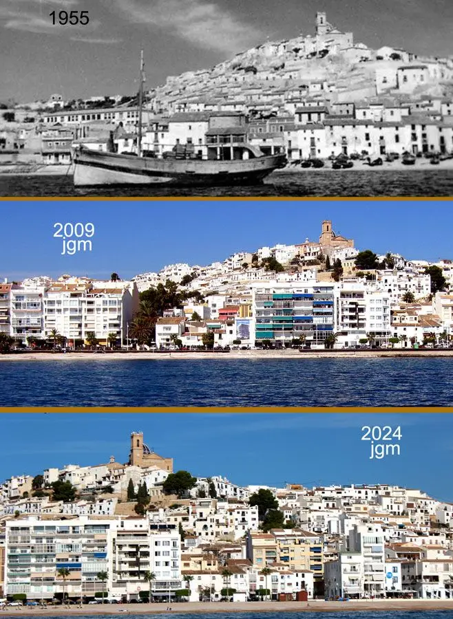 1955 · 2009 · 2024 — La silueta desde el agua