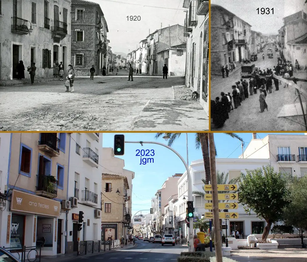 1920 · 1931 · 2023 — Calle con gentío