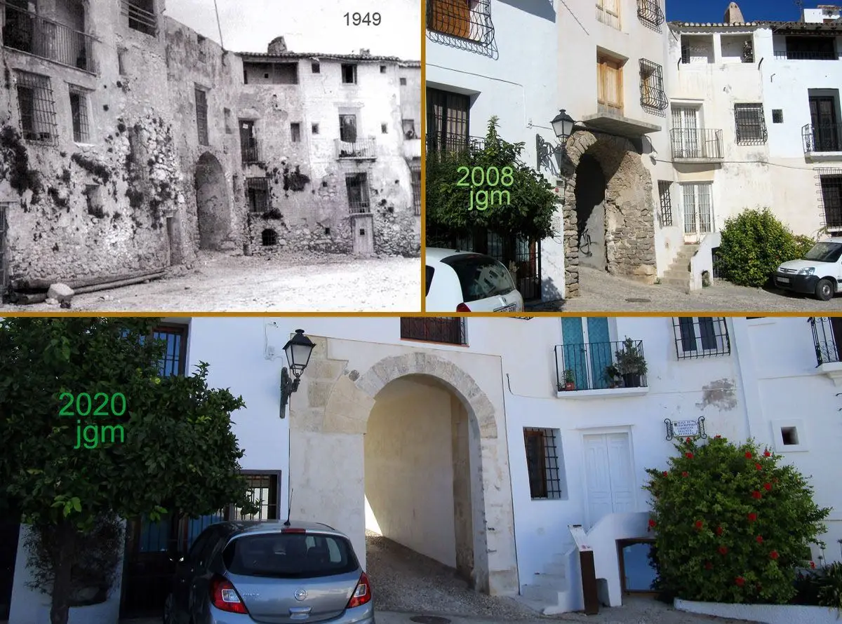 1949 · 2008 · 2020 — El arco, ruina y restauración